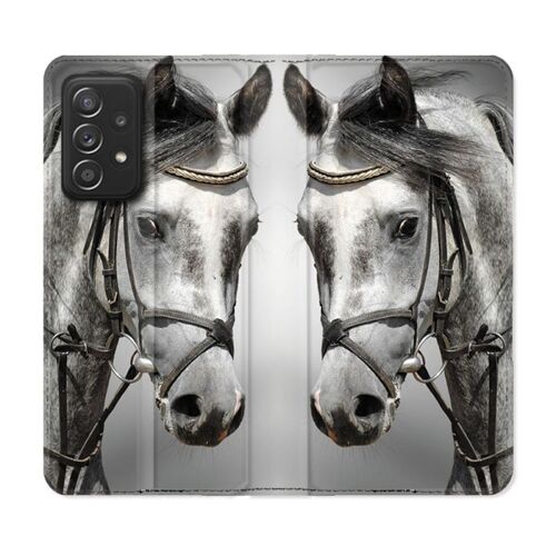 Housse Cuir Portefeuille Pour Samsung Galaxy A52 / A52s Animal Cheval Blanc
