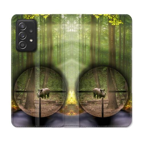 Housse Cuir Portefeuille Pour Samsung Galaxy A52 / A52s Chasse Sanglier Viseur