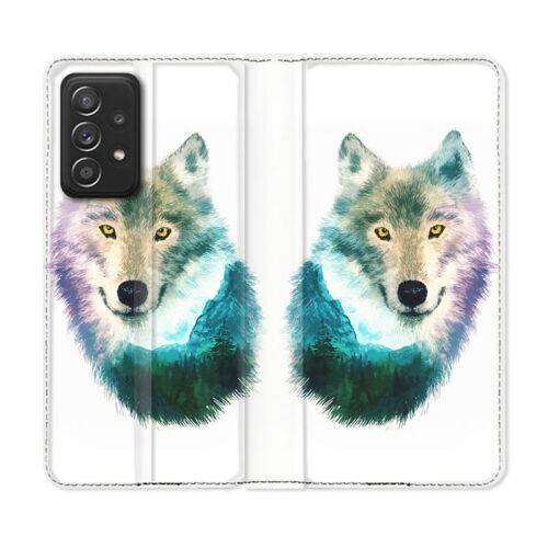 Housse Cuir Portefeuille Pour Samsung Galaxy A52 / A52s Animal Loup Montagne