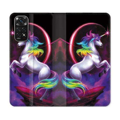 Housse Cuir Portefeuille Pour Xiaomi Redmi Note 11 / 11s Fantastique Licorne Arc En Ciel