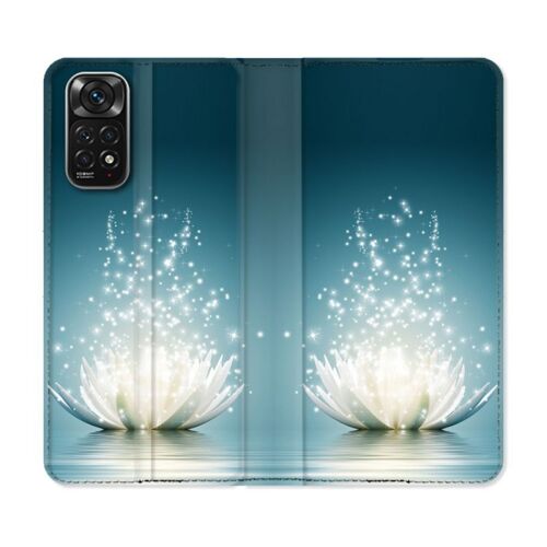 Housse Cuir Portefeuille Pour Xiaomi Redmi Note 11 / 11s Fleur Lotus Blanc