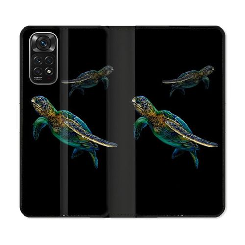 Housse Cuir Portefeuille Pour Xiaomi Redmi Note 11 / 11s Animal Tortue Noire Multicolore
