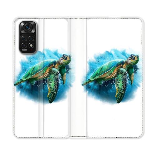 Housse Cuir Portefeuille Pour Xiaomi Redmi Note 11 / 11s Animal Tortue Blanche Multicolore