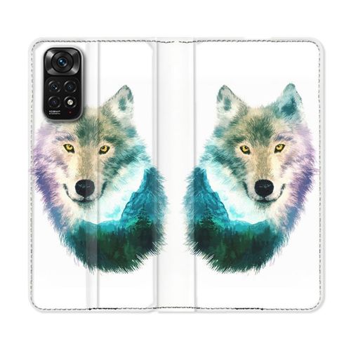 Housse Cuir Portefeuille Pour Xiaomi Redmi Note 11 / 11s Animal Loup Montagne
