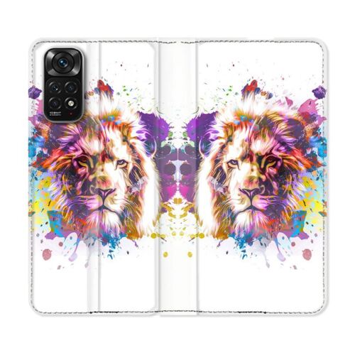 Housse Cuir Portefeuille Pour Xiaomi Redmi Note 11 / 11s Animal Lion Tag