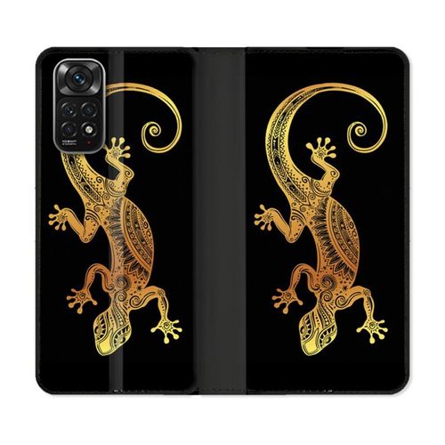 Housse Cuir Portefeuille Pour Xiaomi Redmi Note 11 / 11s Animal Lezard Noir