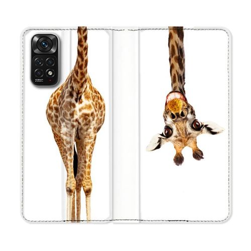 Housse Cuir Portefeuille Pour Xiaomi Redmi Note 11 / 11s Animal Girafe Blanche