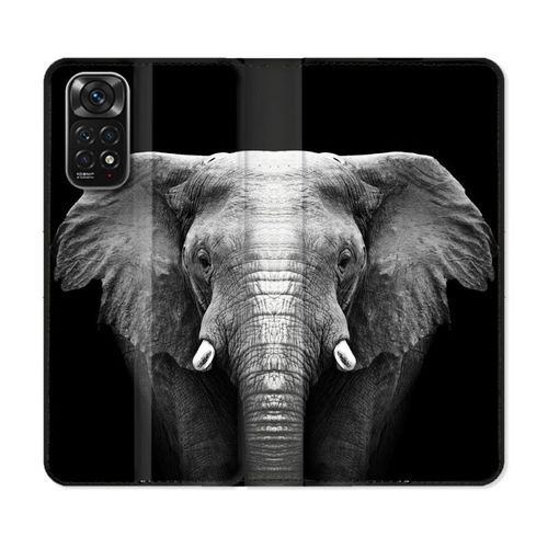 Housse Cuir Portefeuille Pour Xiaomi Redmi Note 11 / 11s Animal Elephant Noir