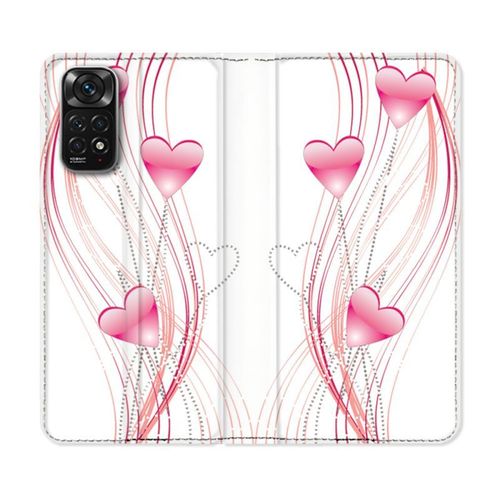 Housse Cuir Portefeuille Pour Xiaomi Redmi Note 11 / 11s Amour Coeur Rose Montant Sur Blanc