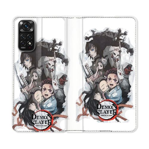 Housse Cuir Portefeuille Pour Xiaomi Redmi Note 11 / 11s Manga Demon Slayer Blanc