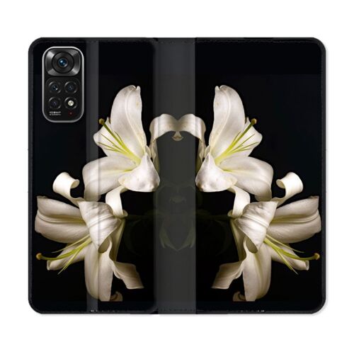Housse Cuir Portefeuille Pour Xiaomi Redmi Note 11 / 11s Fleur Lys Noir