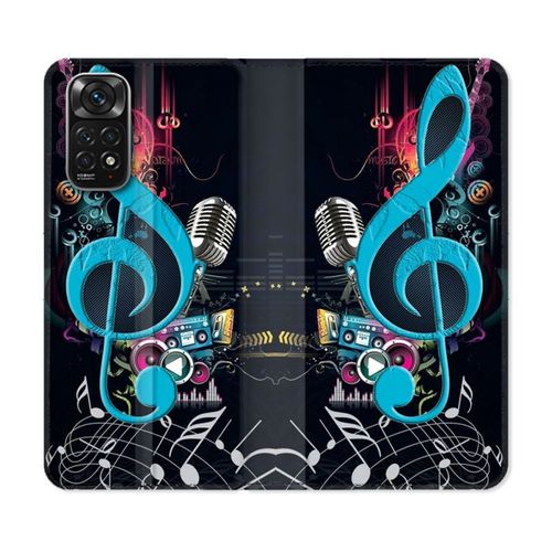 Housse Cuir Portefeuille Pour Xiaomi Redmi Note 11 / 11s Musique Cle Sol Bleu