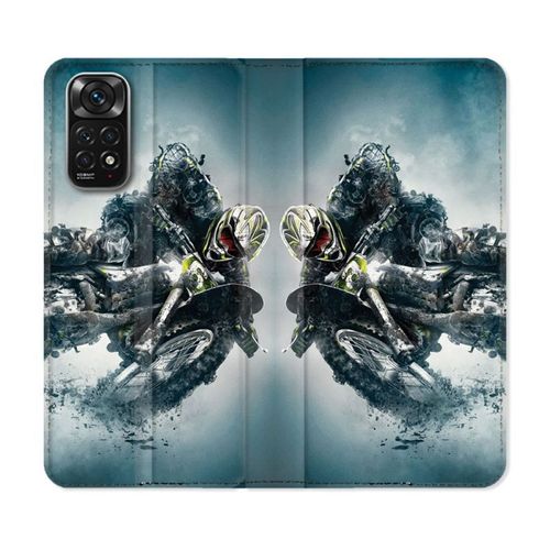 Housse Cuir Portefeuille Pour Xiaomi Redmi Note 11 / 11s Moto Cross Ombre