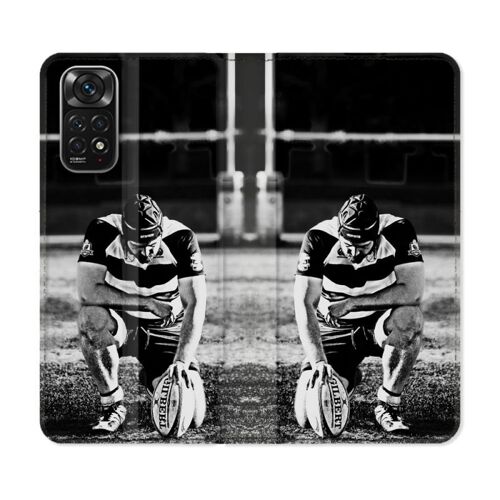 Housse Cuir Portefeuille Pour Xiaomi Redmi Note 11 / 11s Sport Rugby Noir Blanc