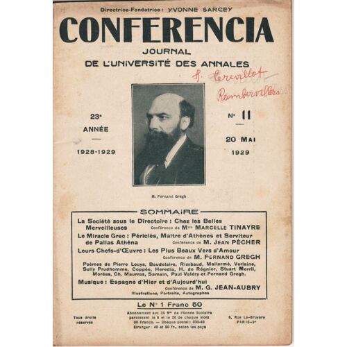 Conferencia 23e Annee N°11 - La Société Sous Le Directoire : Chez Les Bellesmerveilleusesconférencedemmemarcelle Tinayrele Miracle Grec : Pérrclès, Maître D¿Athènes Et Serviteur De Pallas ...