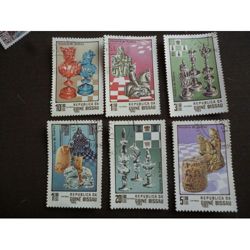 Lot De 6 Timbres Guine Bissau 1983:Histoire Des Échecs.