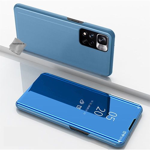 Housse Etui Coque Portefeuille Clear View Pour Xiaomi Redmi Note 11 Pro + Plus 5g + Verre Trempe - Bleu