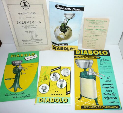 Écrémeuses Diabolo, Lot De 8 Documents Anciens Années 50/60