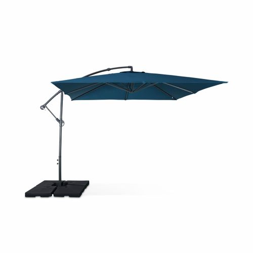 Parasol Déporté Carré 3x3m - Hardelot 3x3m - Bleu Canard - Manivelle Anti-Retour | Toile Déperlante
