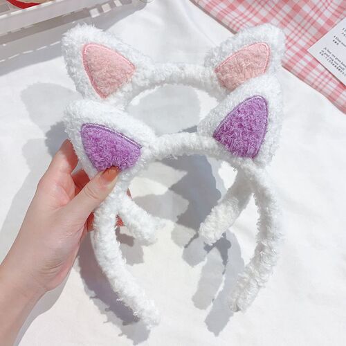 Bandeau De Cheveux Pour Femmes, Lavage Du Visage Oreilles De Chat, Rouge, Simple, Mignon, Coeur, Peluche À Larges Bords, Épingle À Cheveux, Bijoux De Tête 