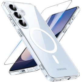 Coque Pour Samsung Galaxy S25, Magnétique Coque Samsung S25 Avec Magsafe Avec Verre Trempé, [Anti-Jaune] Antichoc Coque S25 Translucide Mat Extérieur Étui De Protection Pour S25 6.2'', Clear