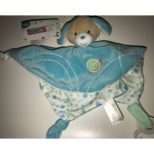 Doudou Chien Gipsy Plat Garden Attache Tétine Porte Sucette Bleu Beige Blanc Escargot Jouet Éveil Bébé 