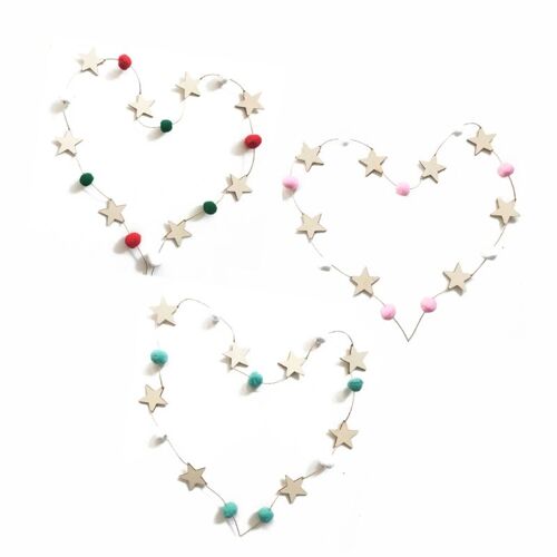 guirlande de boules de laine en feutre de Style Simple, ornements muraux en étoile en bois, à utiliser pour la chambre des enfants filles, décoration de jardin de fête