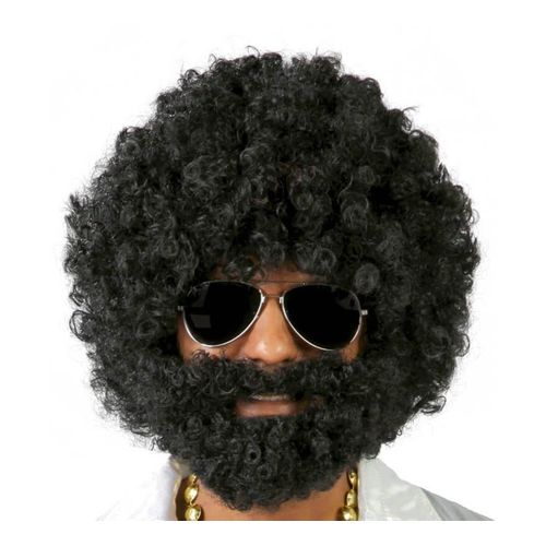 Perruque Afro Noire Avec Barbe Clochard (Taille Unique)