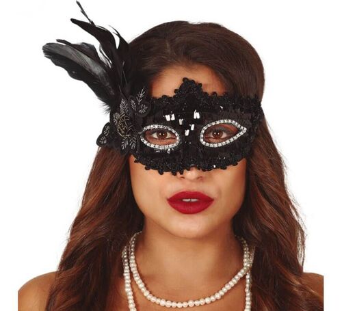 Masque Noir Avec Fleur Et Plumes
