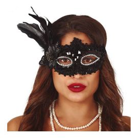 Masque Noir Avec Fleur Et Plumes