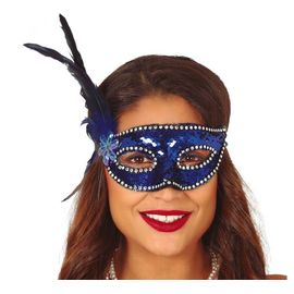 Masque À Paillettes Bleu Avec Plumes