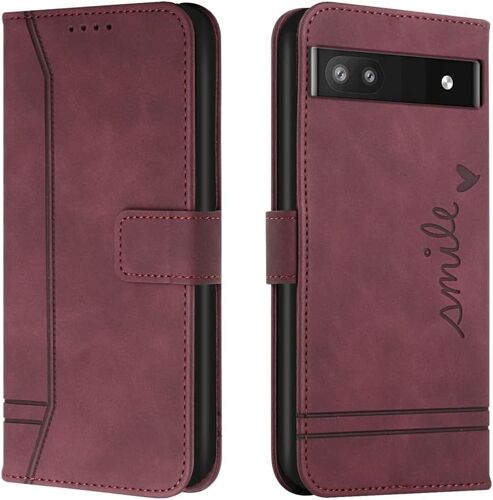 Coque Compatible Avec Google Pixel 6a, R¿¿Tro Cuir + Tpu Flip Portefeuille Avec 3 Porte Cartes Magn¿¿Tique Stand Antichoc Housse ¿¿Tui Pour Google Pixel 6a. Wine Red Hxa