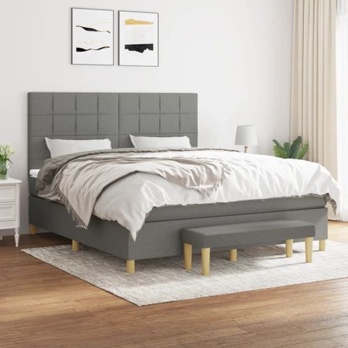 Vidaxl Lit À Sommier Tapissier Avec Matelas Gris Foncé 160x200cm Tissu