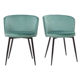 Chaises Design En Tissu Velours Céladon Et Métal Noir (Lot De 2) Serif