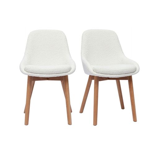 Chaises Scandinaves En Tissu Effet Laine Bouclée Blanc Et Bois Clair Massif (Lot De 2) Holo