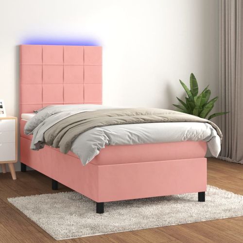 Vidaxl Sommier Tapissier Avec Matelas Et Led Rose 90x190 Cm Velours
