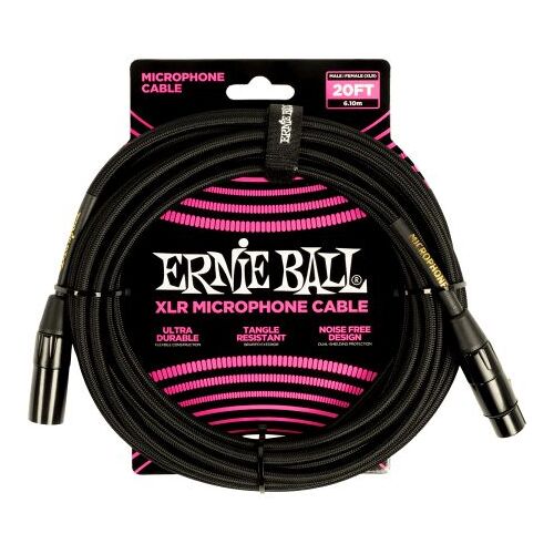 Ernie Ball 6392 - Câble Microphone Xlr/Xlr Tressé Noir - 6m