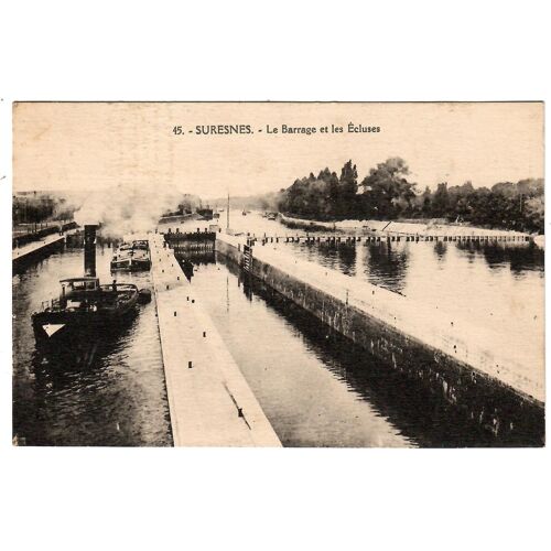 Suresnes - Le Barrage Et Les Ecluses [Bateau À Vapeur/Péniche] Début Xxème