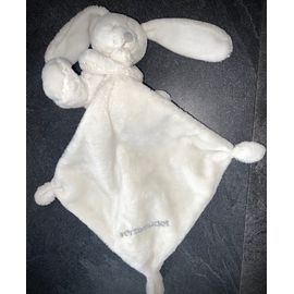 Doudou Lapin Blanc Uni Vertbaudet Mouchoir Broderie Marque Jouet Peluche Bébé  