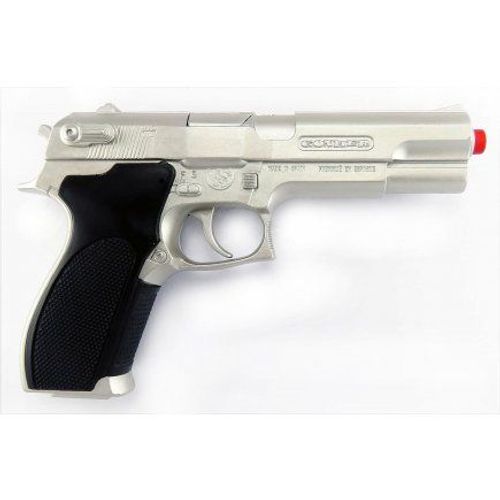 Pistolet Police Métal Noir Et Gris 20 Cm - 8 Coups - Set Jeu D'imitation - + 1 Carte Tigre