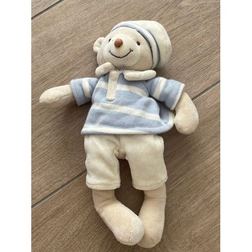 Doudou peluche ours marin matelot Jollybaby polo rayé bleu blanc bar bear oso 