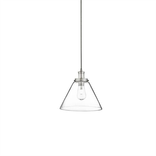 Searchlight Pyramid - 1 Lumière Pendentif Argent Satiné, Abat-Jour En Verre, E27