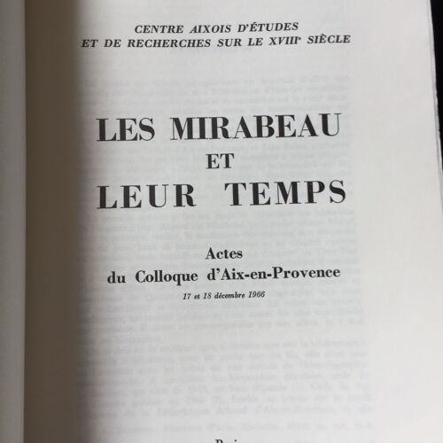 Les Mirabeau Et Leur Temps