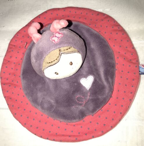 Doudou Plat Poupée Sucre D'orge Fille Rose Violet Coeur 20 Cm
