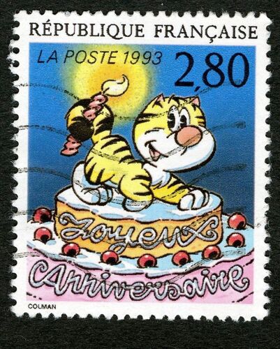 Timbre Oblitéré Joyeux Anniversaire,République Française,La Poste 1993,2,80