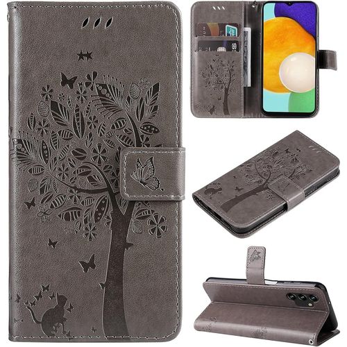 Coque Pour Samsung Galaxy A13 4g, Etui Samsung A13 4g, Antichoc Tpu Housse Cuir Flip Case Portefeuille Etui Rabat [Magnetique] Coque De Protection Fentes Pour Cartes Cover(Gris)
