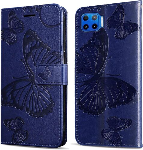 Coque Pour Moto G 5g Plus/Moto One 5g, Papillon Imprime Housse En Cuir Pu Magnetique Portefeuille, Etui A Rabat Pour Moto G 5g Plus/Moto One 5g, Bleu