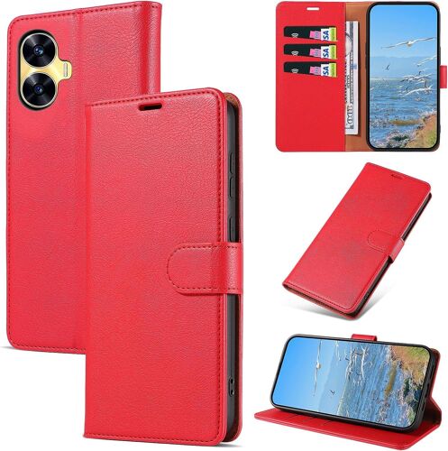Coque Pour Oppo Realme C55, Antichoc Magnetique Etui A Rabat Avec Porte Cartes, Portefeuille Housse En Cuir Pu Pour Realme C55, Rouge