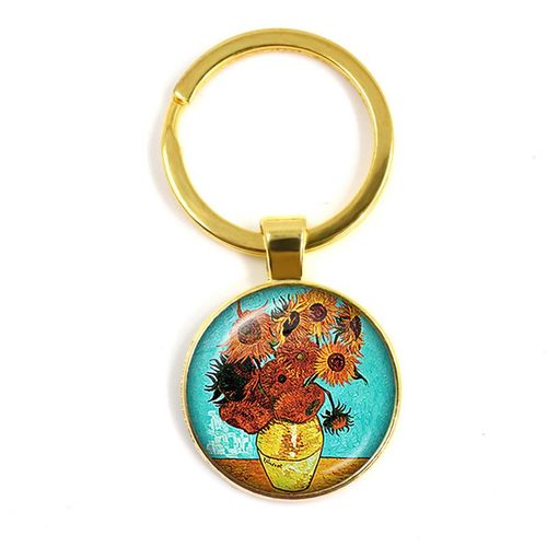 Porte-Clés Tournesol Nuit Étoilée, Cabochon En Verre De 25mm, Art Rétro Van Gogh, Porte-Clé Pour Hommes Et Femmes, Bijoux En Cadeau