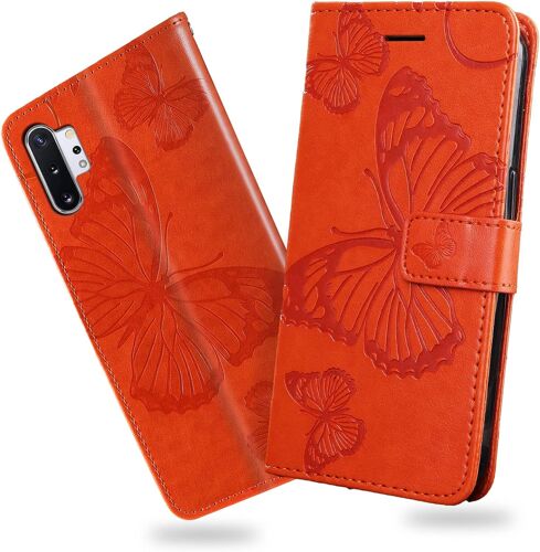Coque pour Galaxy Note 10 Plus/Galaxy Note 10 Plus 5G, Papillon Imprime Housse en Cuir PU Magnetique Portefeuille, etui a Rabat pour Samsung Galaxy Note 10 Plus, Orange